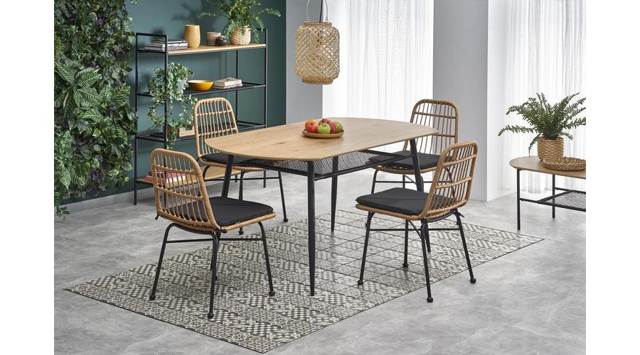 Asztal Jackson 160 Mdf/Rattan/Acél – Tölgy Aranysárga/Fekete