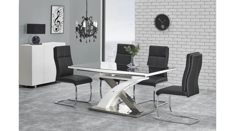 Asztal Sandor 2 160/220 Üveg-Fekete/Mdf-Fehér