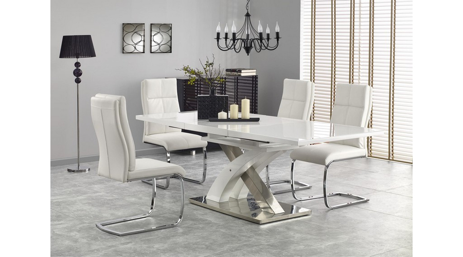 Asztal Sandor 2 160/220 Üveg/Mdf/Acél – Fehér